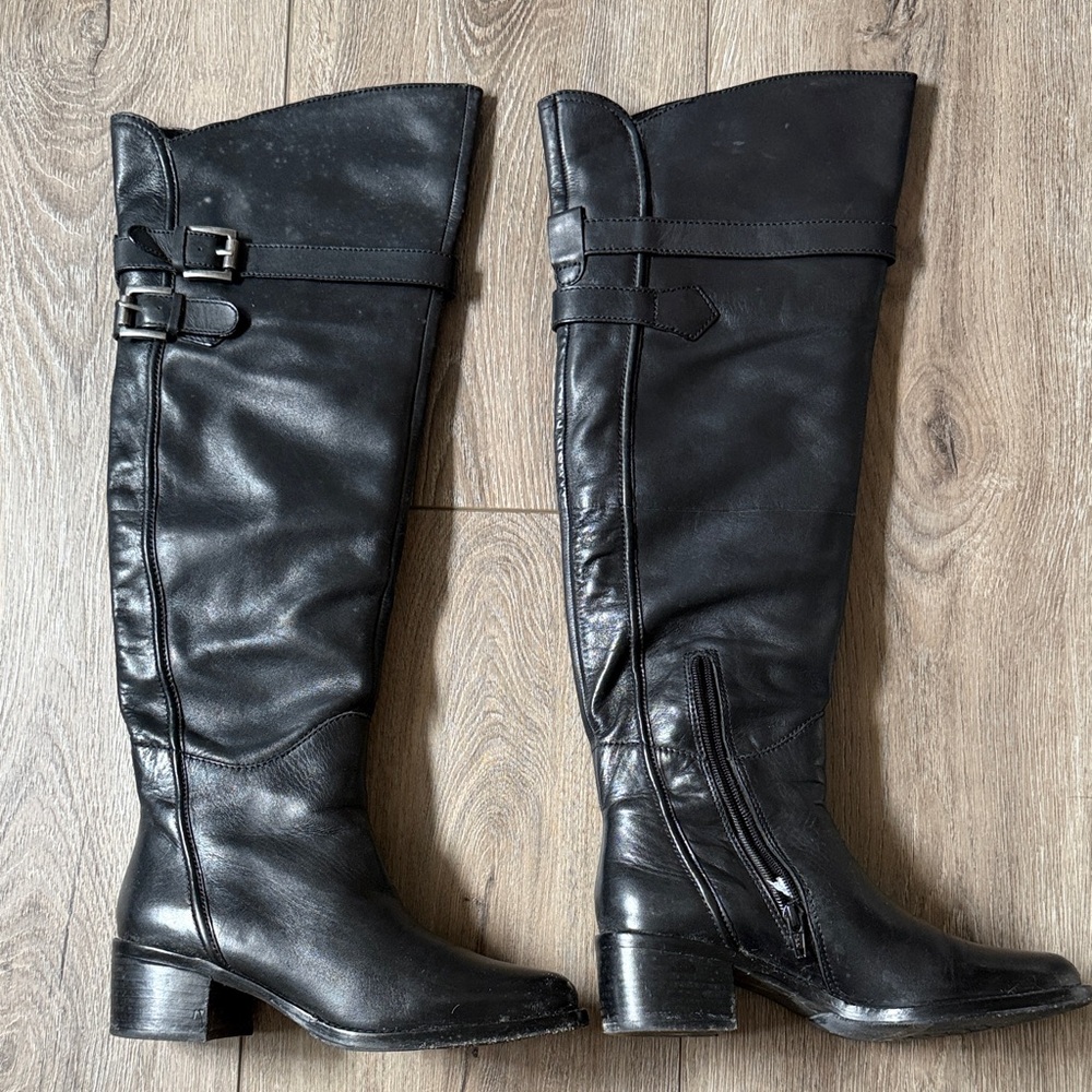 BCBG Generation Black Leather Knee-High Boots